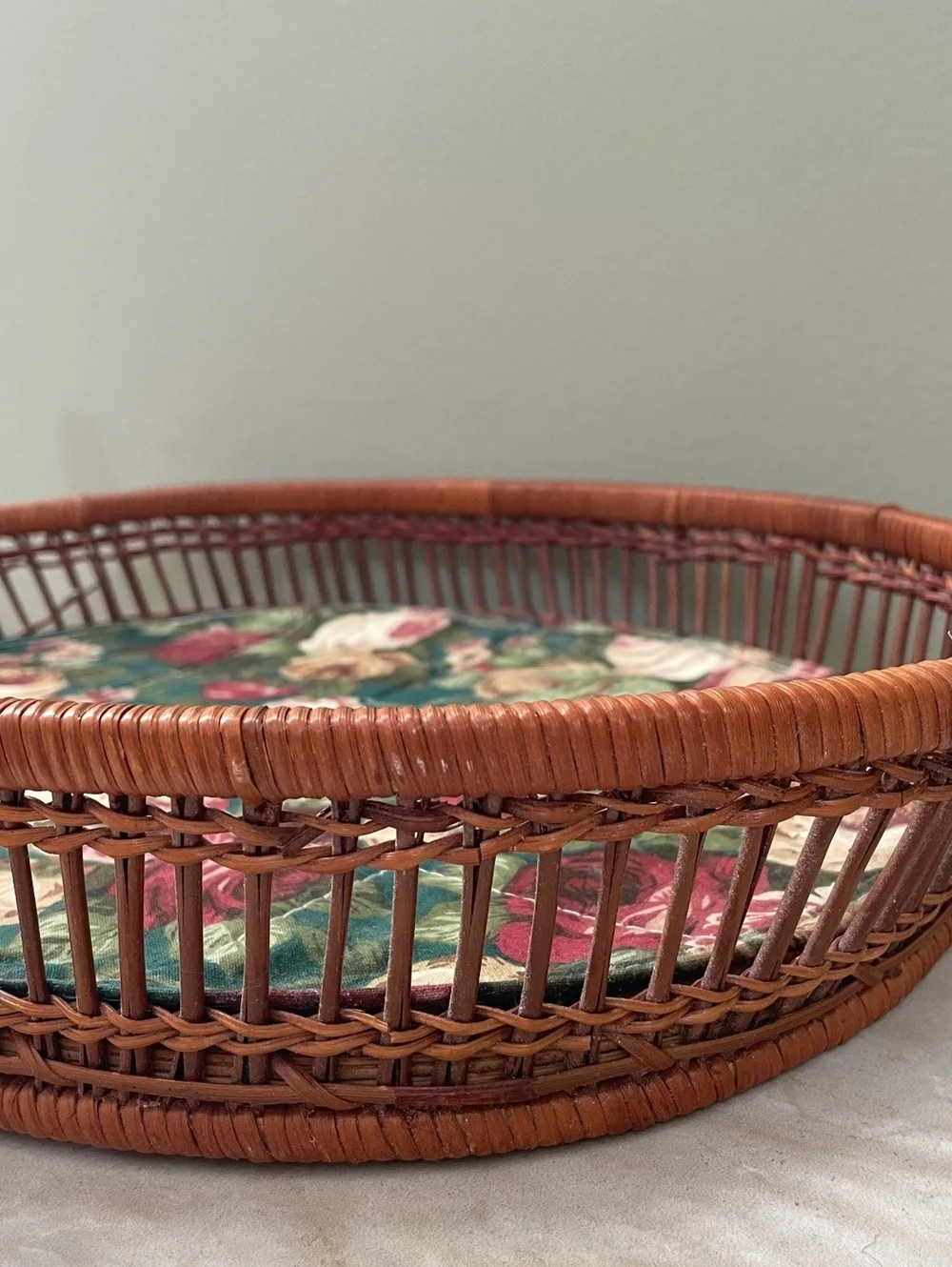 Vintage Wicker Basket with Floral Cushion | Cottagecore